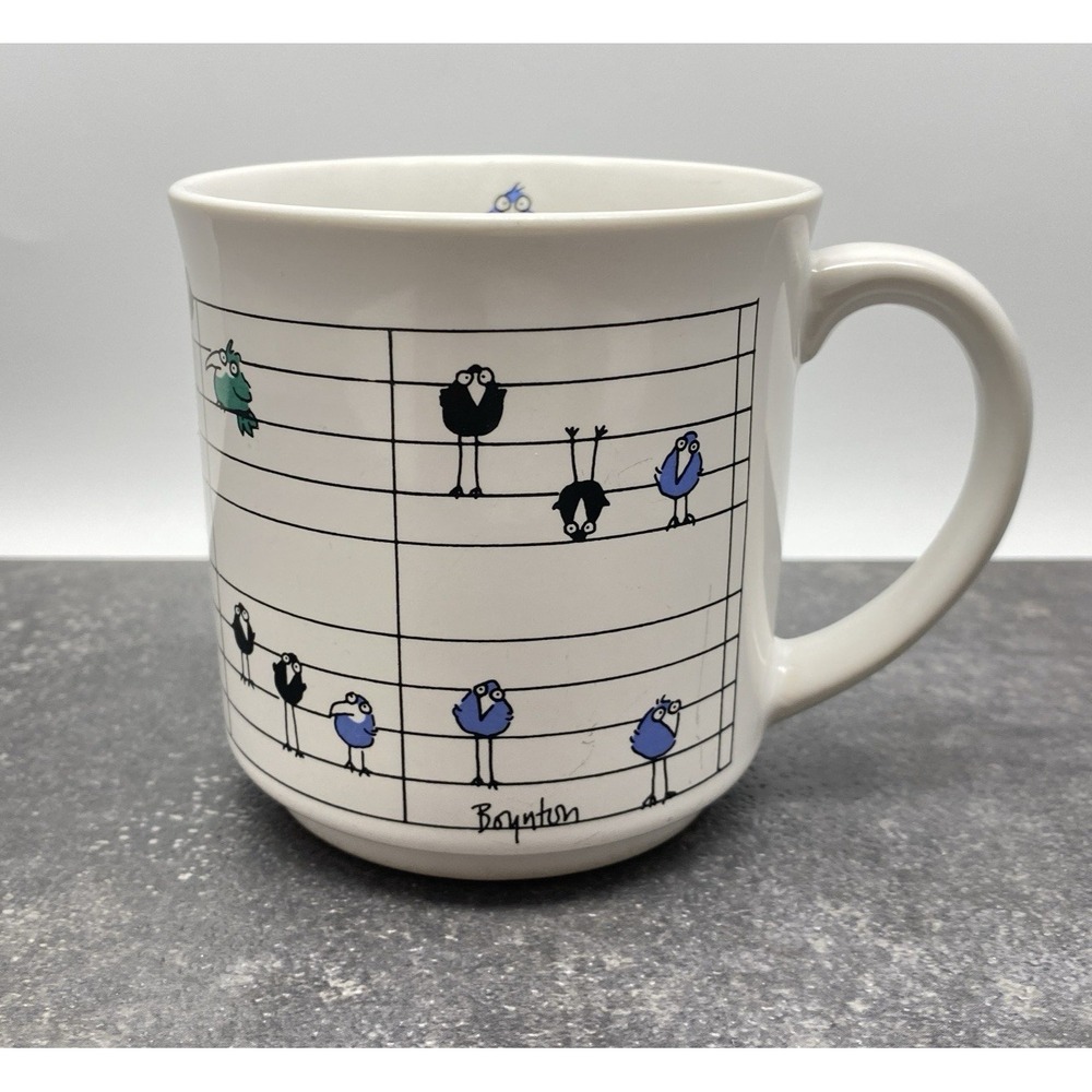 Vintage Sandra Boynton Birds as Music Notes 10 oz Coffee Mug Musical Staff Japan